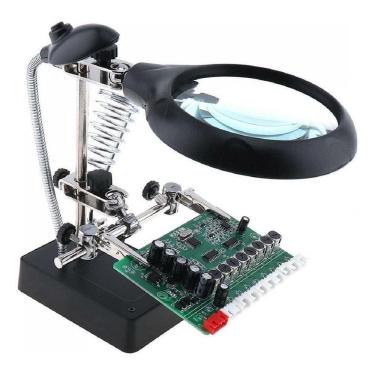 Imagem de Lupa Mesa Bancada Luz Led Lente Aumento Garras Estacao Solda