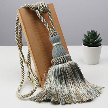Imagem de 2 peças borlas cortina tieback decoração de casa suporte de cortina fivela corda cortina penduradas bolas para sala de estar quarto acessórios, azul