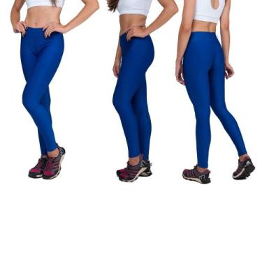 Imagem de Conjunto Com 3 Calças Legging Fitnes Suplex Lisa Cintura Alta Azul - D