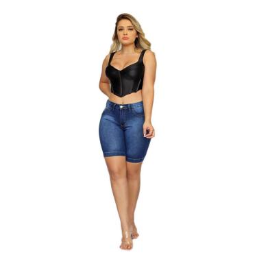 Imagem de Bermuda Jeans Com Licra Plus Size Feminina Azul Marinho Liso 1-Feminino