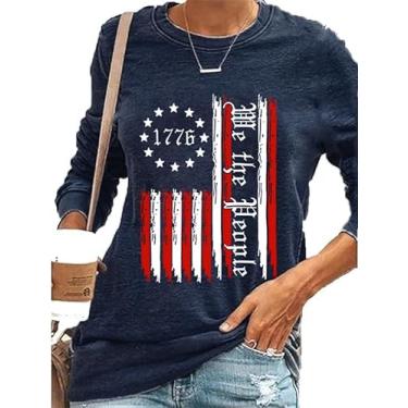 Imagem de Camiseta feminina de manga comprida "We The People" 1776 Memorial Day Patriotic Top, Azul, P