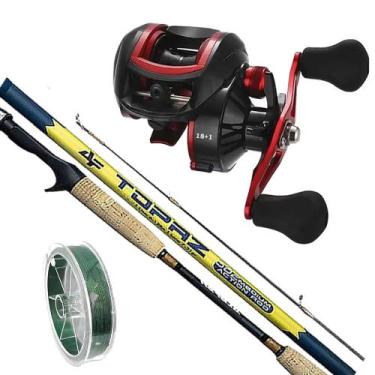 Imagem de Kit Carretilha 19 Rol Drag 4,5kg Vara Carbono Topaz Albatroz e Linha M