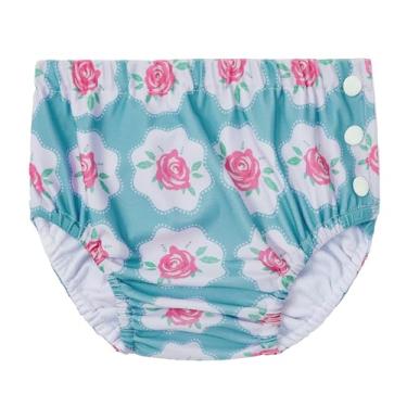 Imagem de Durio Fraldas de natação reutilizáveis para bebês recém-nascidos, fraldas de água laváveis para natação e praia essenciais, Rosas verdes, 3-6 Month