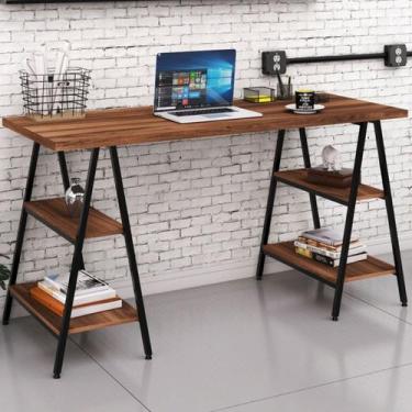 Imagem de Mesa para Escritório Win 4 Prateleiras Nogal - Pnr Móveis, Marrom Clar