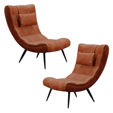 Imagem de Kit 2 Poltronas Decorativas Sala De Estar Com Almofada E Pés Palito Lord Sintético Nozes - Ibiza