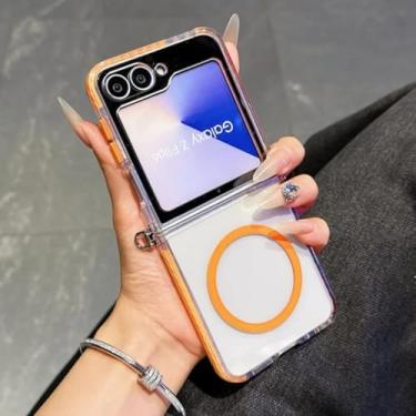 Imagem de Capa magnética transparente para Samsung Galaxy Z Flip6 (à prova de choque) (para Samsung Galaxy Z Flip6/laranja)