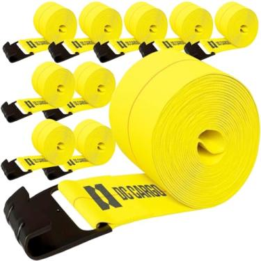 Imagem de 10 tiras de guincho de 10 polegadas, alças de reboque lisas de 10 polegadas, ganchos planos, alças de carga resistentes para camas planas, reboques e caminhões | catraca não incluída.