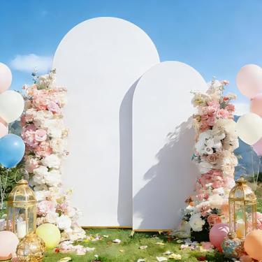 Imagem de Capa de pano de fundo de arco para casamento, elastano, top redondo, chiara, chá de panela, festa de aniversário, banquete (branco, 2,2 m + 1,8 m)
