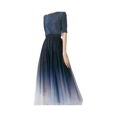 Imagem de Saia Midi De Tule Gradiente De Cintura Alta Para Mulheres, Elegante, P