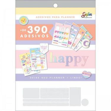 Imagem de Bloco de adesivos decorados para planners happy - 12 folhas coloridas 