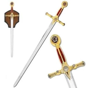 Imagem de Espada 1,15m Metal Medieval Maçonaria Maçônica Com Suporte