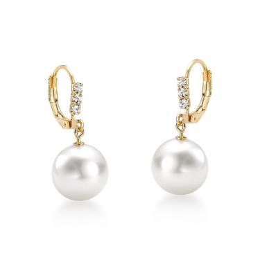 Imagem de Brinco Gancho Pérola+Cristal Folheado a Ouro18k Hipoalérgico