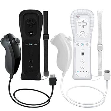 Imagem de Controle remoto Wii, joysticks de jogo sem fio, Motion Plus integrado e controlador Nunchuck com capa de silicone e alça de pulso, compatível com Nintendo Wii e Wii U (preto + branco)