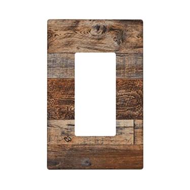 Imagem de Placa de cobertura de interruptor de luz decorativa de madeira rústica marrom 1 placa de interruptor basculante casa de fazenda decoração única acessórios de placa de parede, 4,50 x 2,76 polegadas