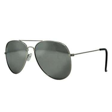 Imagem de Funky Junque Óculos de sol feminino aviador clássico retrô vintage grande redondo espelhado proteção UV tons pretos, Armação prateada/lentes cromadas, One Size