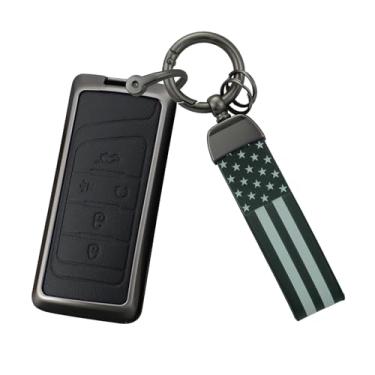 Imagem de HIBEYO Capa de chaveiro inteligente de 5 botões compatível com Trumpchi GS7 GS8 GM8 GS5 GA6 GM6 Capa protetora de chave de couro e acessórios de liga com chaveiros da bandeira dos EUA - tipo A preto