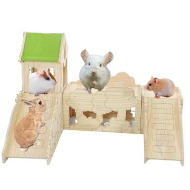Imagem de Esconderijo de porquinho-da-índia de madeira, brinquedos de escalada, labirinto de hamster, acessórios de animais pequenos para coelho, chinchila, rato, camundongo, gerbil (combinações 7)