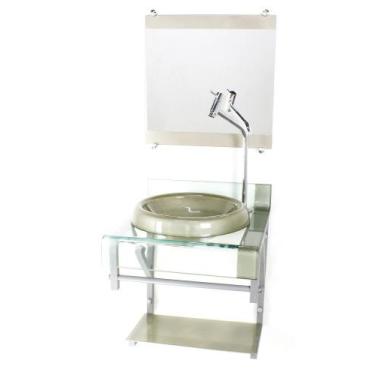 Imagem de Gabinete de vidro 40cm para banheiro curvado duplo pc cuba chapéu cham