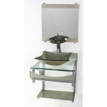 Imagem de Gabinete de vidro 40cm para banheiro curvado duplo pc cuba quadrada co