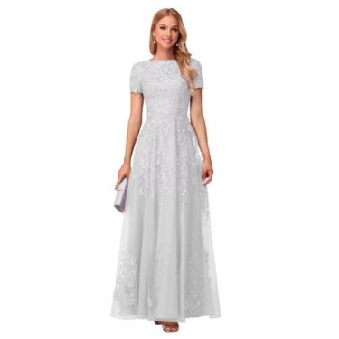 Imagem de Vestido YOFF, aplique de renda, mãe da noiva, chiffon branco
