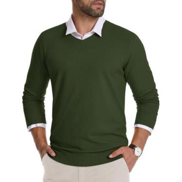 Imagem de Suéter masculino com decote em V CRYSULLY, pulôver de malha cáqui XL
