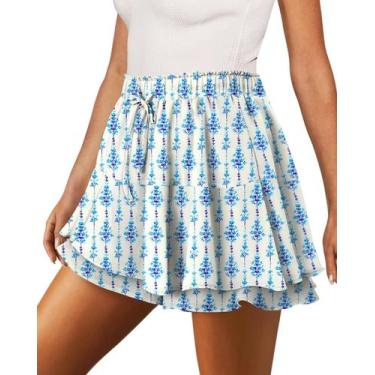 Imagem de Shorts Onlypuff Flowy Chiffon Ruffle Skorts azuis para mulheres