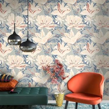 Imagem de Papel de parede novo estilo chinês efeito floral papel de parede PVC impermeável material adequado para quartos e estudos vermelho e azul 44 * 500 cm