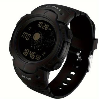 Imagem de Relógio De Pulso Digital Esportivo Com Cronógrafo, Caixa Redonda, Display Digital Preto