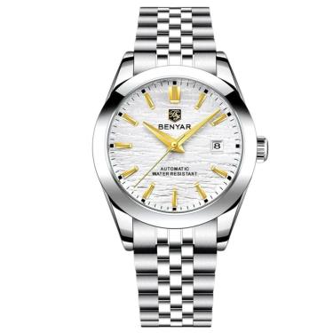 Imagem de Relógio De Pulso Mecânico Automático Clássico Em Aço Inoxidável Com Data Automatica Impermeavel Branco