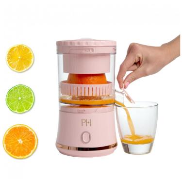 Imagem de Espremedor de cítricos elétrico portátil Paris Hilton rosa sem fio com base USB recarregável e acionamento por botão único