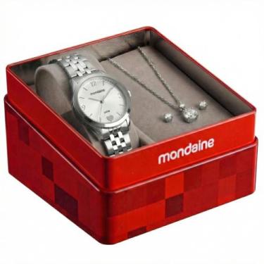Imagem de Kit Relógio Feminino Mondaine Coração de Prata + Colar e Brinco Ponto 