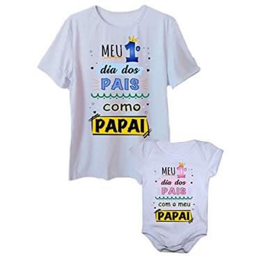 Imagem de Camiseta Meu Primeiro Dia Dos Pais e Body de Bebê Tal Pai Tal Filha (Branco, adulto M - body G)