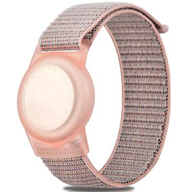 Imagem de 1 pacote de pulseiras infantis para AirTag, pulseira de relógio de nylon com suporte rastreador GPS, capa protetora compatível com Apple Air Tag, pulseira antiperda ajustável para bebês e idosos (rosa)