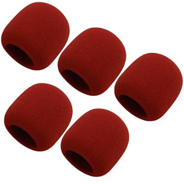 Imagem de Fielect 5 peças capa de microfone esponja espuma microfone capa de microfone de mão protetor de para-brisas proteção micro filtro de espuma vinho vermelho para transmissão KTV