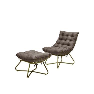 Imagem de Poltrona Com Puff Costela Aramada Eva Dourada- Linho Marrom - Metal Mó