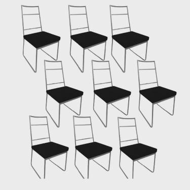 Imagem de Kit 09 Cadeiras Sala de Jantar Escritório Office Stark Industrial Ferro Prata Corino Preto - Ahz Móveis