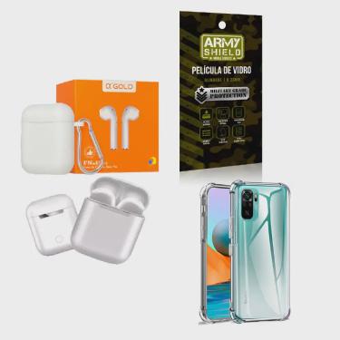 Imagem de Kit Fone Sem fio + Capinha Xiaomi RedmiNote 10S + Película 3D