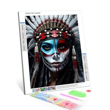 Imagem de MOER SKY Kits de pintura de diamantes nativos americanos DIY para adultos, mulheres nativas americanas com rosto colorido, kits de arte de diamante 5D, broca completa, kits de pintura de diamante para