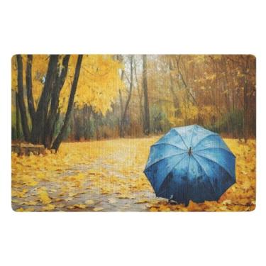 Imagem de Joisal Guarda-chuva outono amarelo bem-vindo fosco ao ar livre, tapetes de cachorro para patas enlameadas absorventes tapetes externos para porta da frente 81 cm x 50 cm