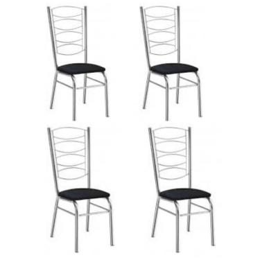 Imagem de Kit 4 Cadeiras Gisele Cromada Com Reforço-assento Corino Preto
