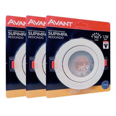 Imagem de Kit 3 Spot Led Redondo Embutir 12w Luz Branco Quente 3000k