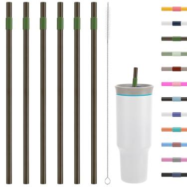 Imagem de Canudos de substituição compatíveis com copo de viagem Owala de 1,134 g - inclui 6 canudos e 1 pacote de escova de limpeza (verde escuro)