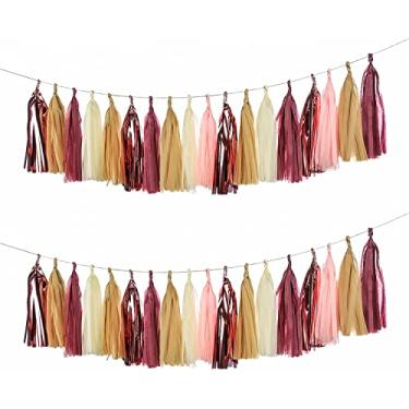 Imagem de 25 peças Borgonha Bordô Borlas Garland Tissue Papel Borlas Kit DIY Decorações de Chá de Bebê Decorações Outono Casamento Bordô Casamento Feminino Aniversário Festa Dia de Ação de Graças Decorações