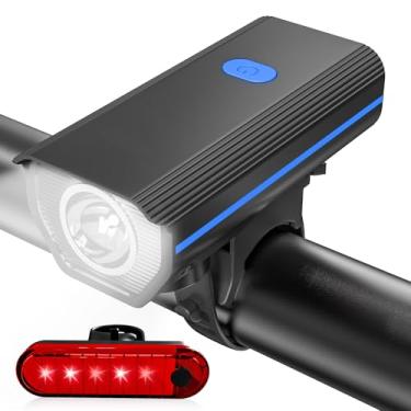 Imagem de KUNHAK Luzes de bicicleta recarregáveis, luzes de bicicleta ultra brilhantes para passeios noturnos, acessórios de bicicleta de montanha para crianças e adultos - farol de bicicleta com luz traseira