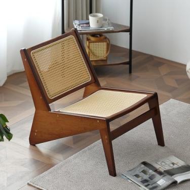 Imagem de MBOOYOME Cadeira moderna de meados do século para sala de estar, poltrona baixa com moldura de madeira maciça, poltrona confortável para quarto e varanda, nogueira