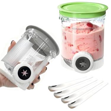 Imagem de Pintes e tampas de creme compatíveis com NC700 Series Ninja Swirl Ice Cream & Soft Serve Makers - Livre de BPA, lavável na lava-louças, canecas com tampas à prova de vazamento e 4 colheres de