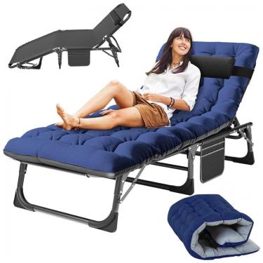 Imagem de Espreguiçadeira Dobrável Portátil com 5 Posições, para Jardim, Gramado ou Piscina, Slsy, Azul