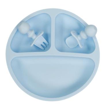 Imagem de Kit Prato Tradicional de Silicone Azul + Talheres em Silicone Azul | Pippo