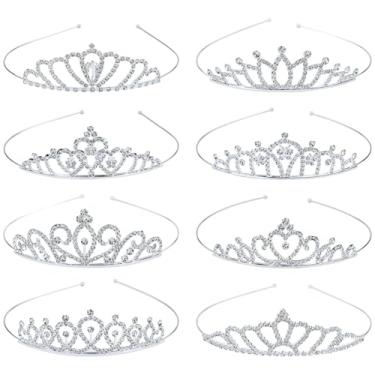Imagem de Pacote com 8 tiaras de aniversário, coroas de princesa de cristal de strass, tiaras prateadas para mulheres, festas de dança, casamento, noivas