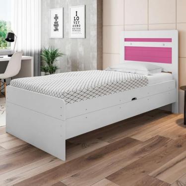 Imagem de Cama Baú Solteiro Larissa Branco e Rosa